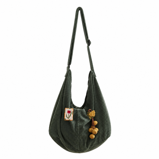 Sac Bandoulière Velours Côtelé Grande Capacité 