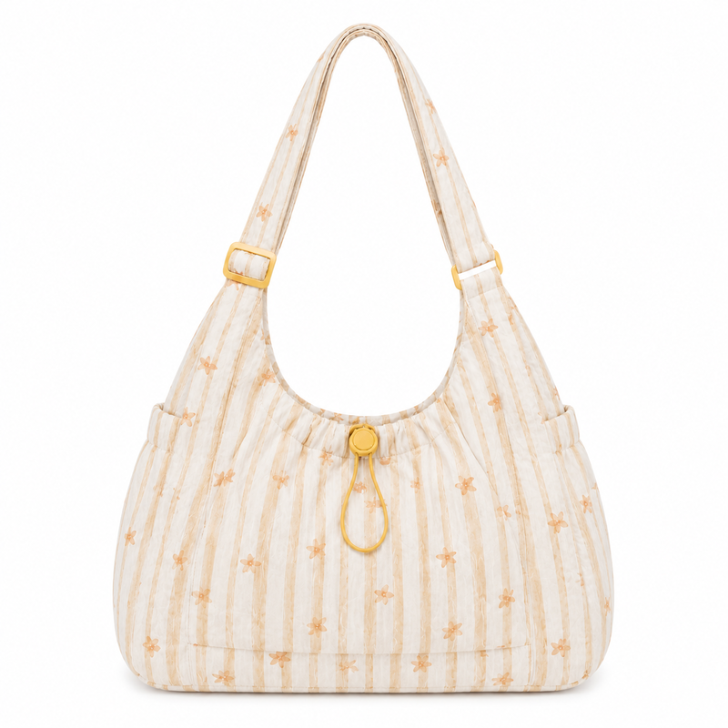 Sac Cabas Toile Rayée Dentelle Grand Sac Épaule Zippé 