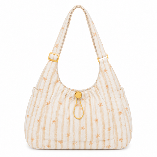 Sac Cabas Toile Rayée Dentelle Grand Sac Épaule Zippé 