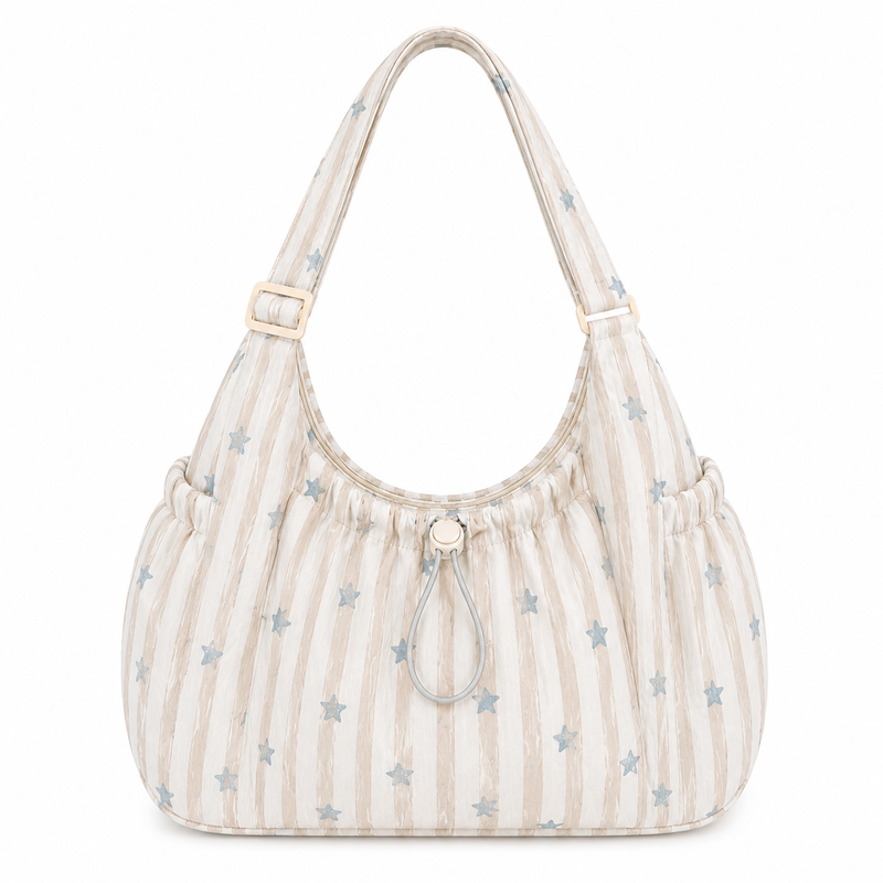 Sac Cabas Toile Rayée Dentelle Grand Sac Épaule Zippé 