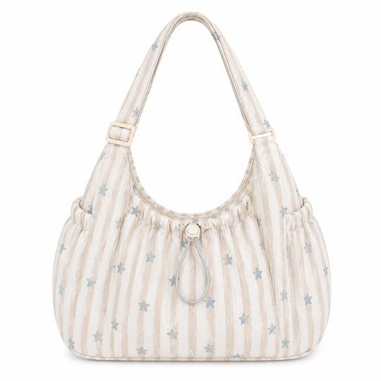 Sac Cabas Toile Rayée Dentelle Grand Sac Épaule Zippé 